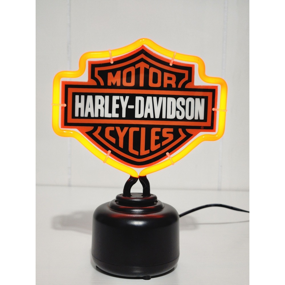 Harley-Davidson Neon Desk Lamp Orange Bar Shield Logo Light with Base AC Adapter